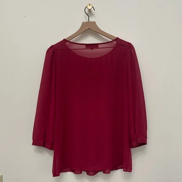 Ann Taylor Loft Red Burgundy Top Blouse Women’s Medium M - Picture 3 of 3